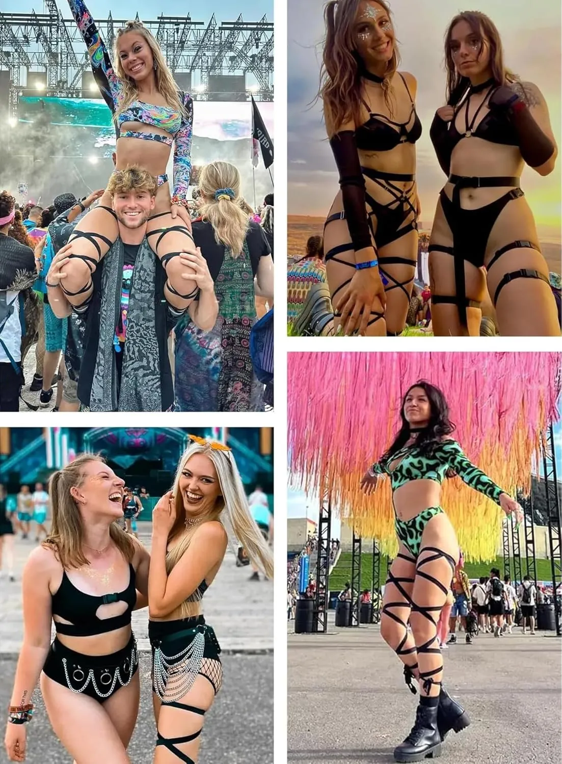 Rave Leg Wrap for Women - EDC Festival Outfit Elastic Non-Slip Strap Music Concert Accessories Neon Cosplay Costume