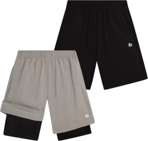 RBX Boys Athletic Shorts - 2 Pack Active Performance Base Layer Basketball Shorts for Sports, Gym and Workout (Sizes: 8-16)