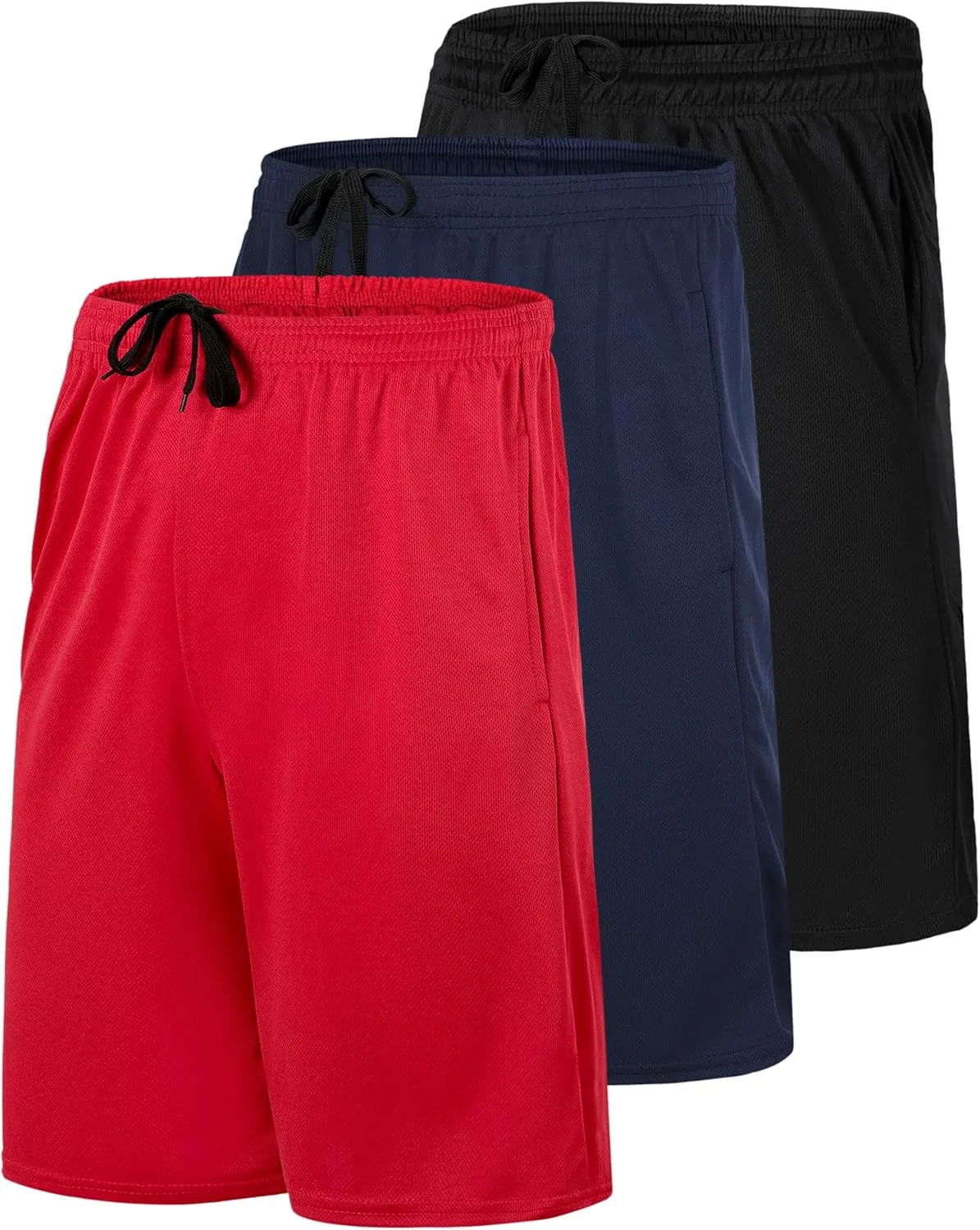 Real Essentials 3 Pack: Men's Mesh Athletic Performance Gym Shorts with Pockets (S-3X)
