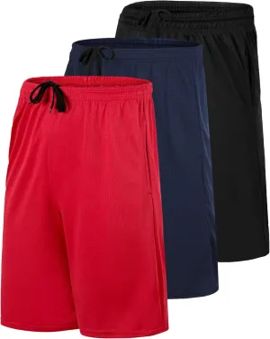 Real Essentials 3 Pack: Men's Mesh Athletic Performance Gym Shorts with Pockets (S-3X)