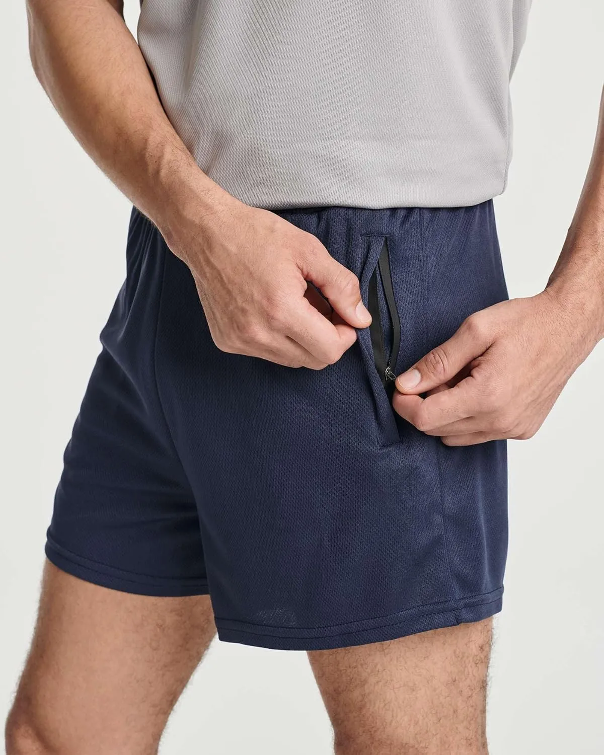 Real Essentials 4 Pack: Men's Mesh 7"/ 5"/ 3" Athletic Zipper Shorts Workout Gym Running Basketball (Big and Tall Available)