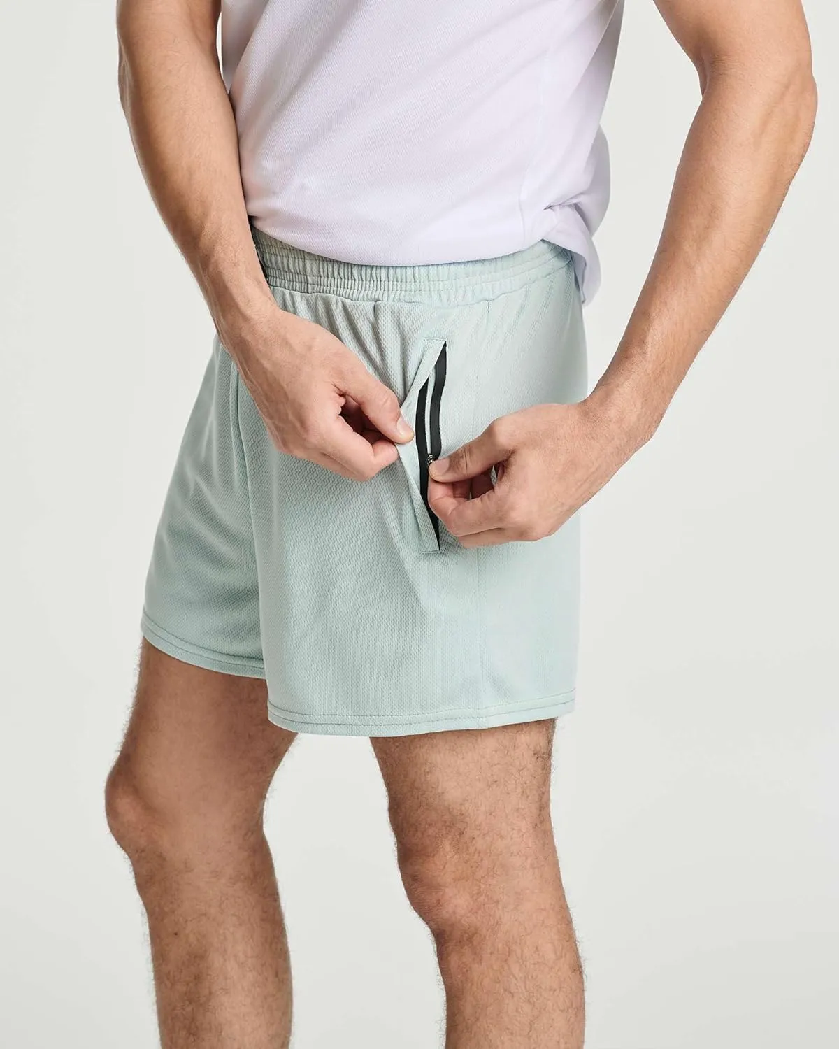 Real Essentials 4 Pack: Men's Mesh Athletic Running Zipper Shorts Quick Dry Workout 7"/ 5"/ 3" Sports Gym Basketball Hiking
