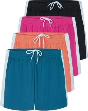 Real Essentials 4 Pack: Womens Active Athletic Performance Mesh Shorts with Pockets (Available in Plus Size)