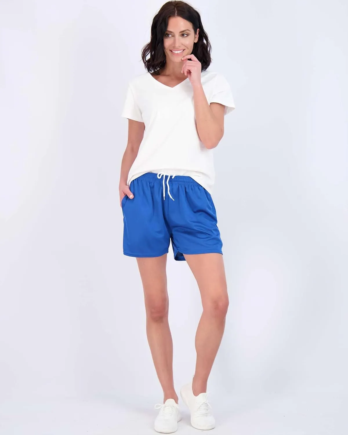 Real Essentials 4 Pack: Womens Active Athletic Performance Mesh Shorts with Pockets (Available in Plus Size)