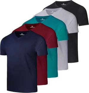 Real Essentials 5 Pack: Men's Mesh Quick Dry Short Sleeve V-Neck T-Shirt - Athletic Performance (Available in Big & Tall)