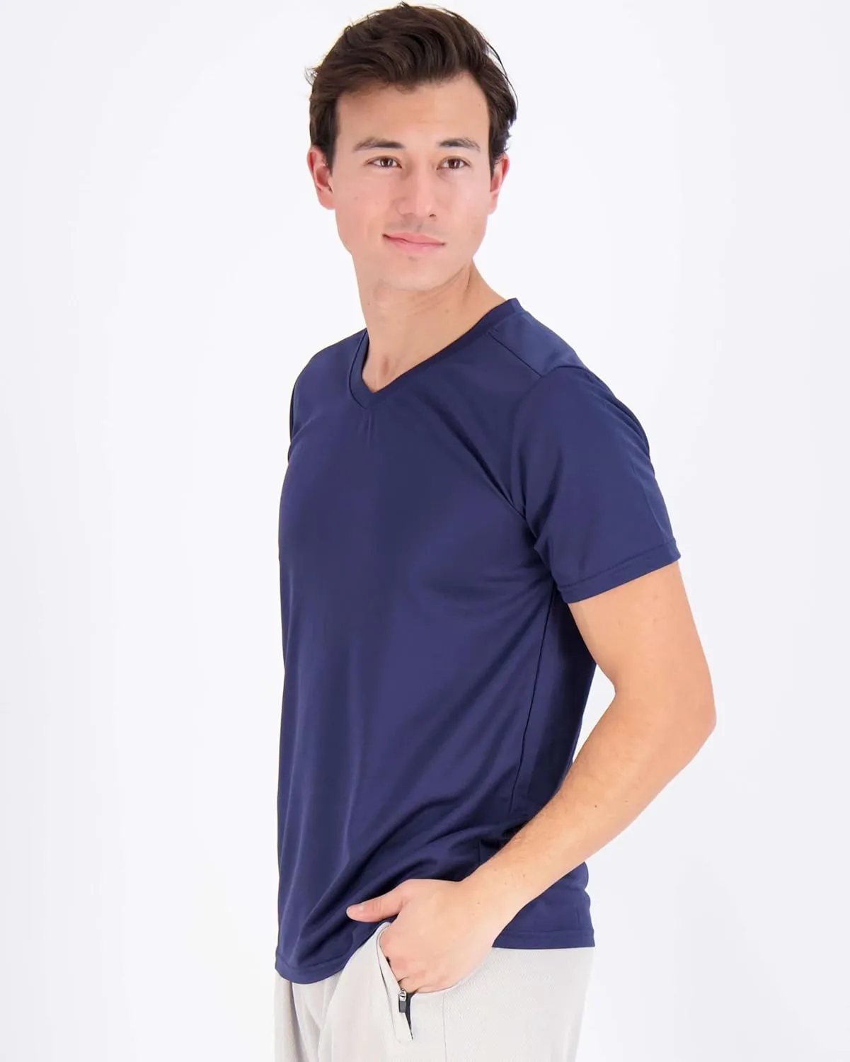 Real Essentials 5 Pack: Men's Mesh Quick Dry Short Sleeve V-Neck T-Shirt - Athletic Performance (Available in Big & Tall)