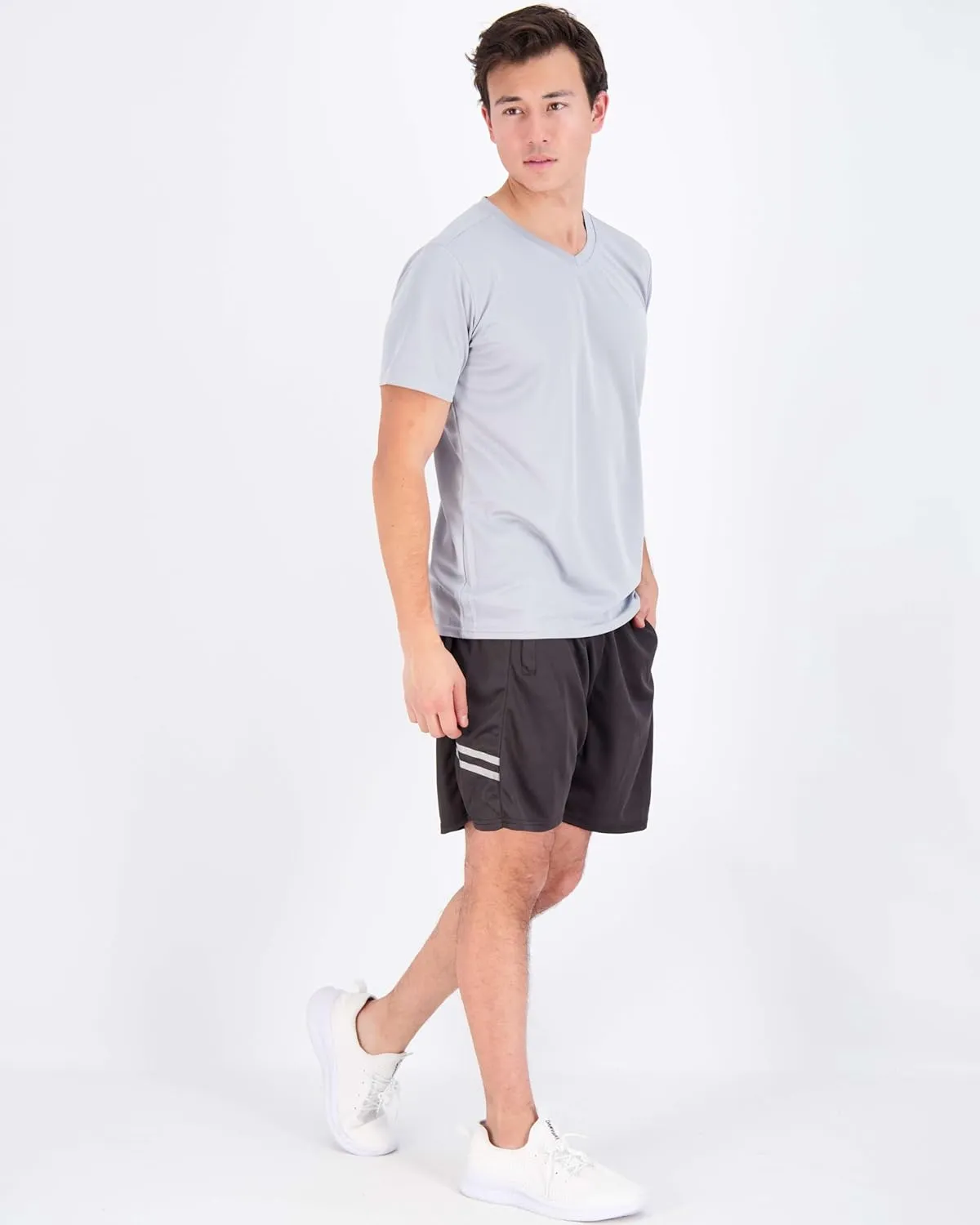Real Essentials 5 Pack: Men's Mesh Quick Dry Short Sleeve V-Neck T-Shirt - Athletic Performance (Available in Big & Tall)