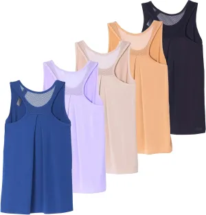 Real Essentials 5 Pack: Women's Racerback Workout Tank Top Mesh Back Dry-Fit Sleeveless Running Gym (Available in Plus Size)