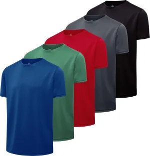 Real Essentials 5 Pack: Youth Mesh Moisture Wicking Active Athletic Performance Short-Sleeve T-Shirt Boys & Girls