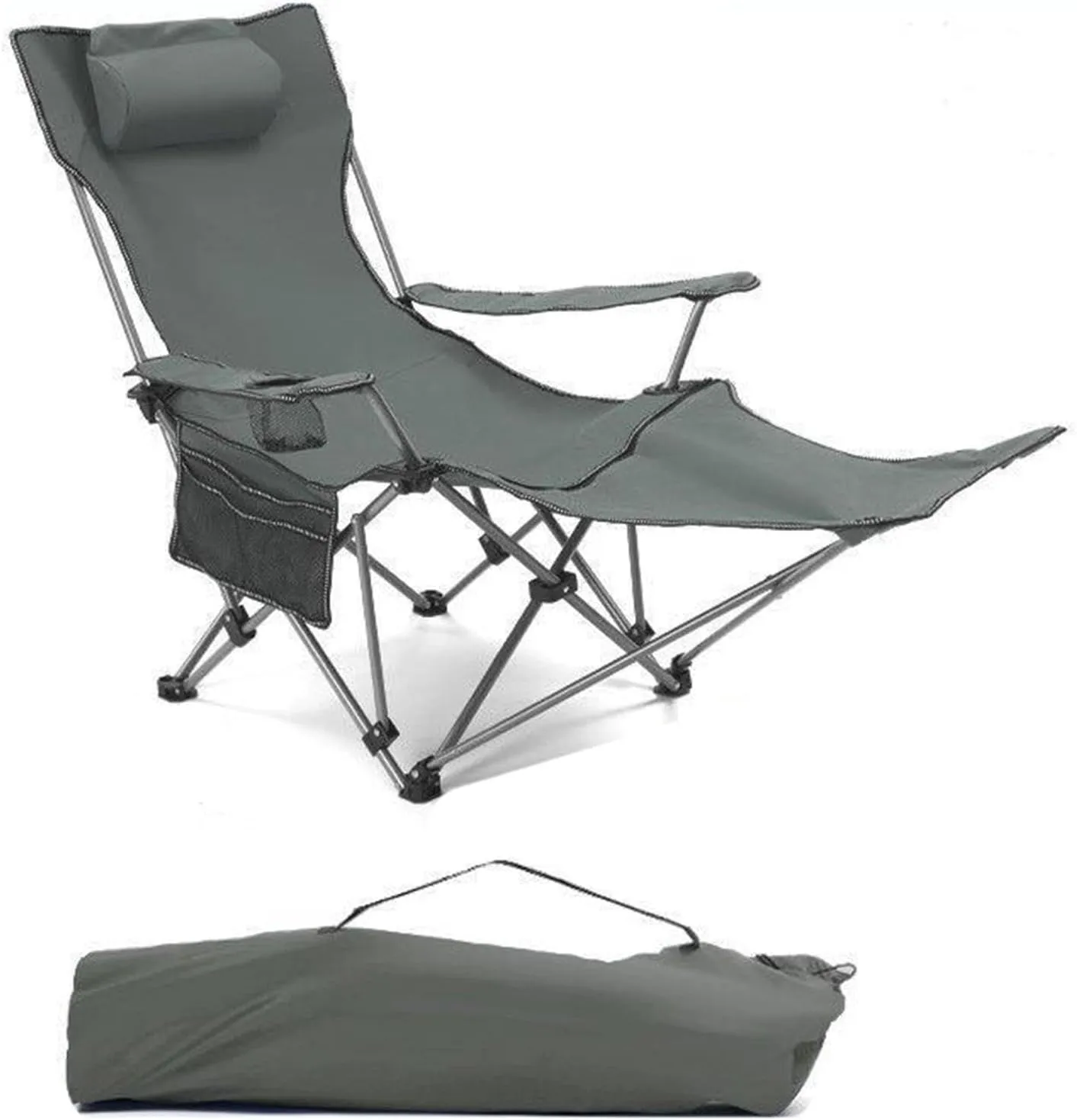 Reclining Folding Camping Chairs Portable Lounge Chair with Cup Holders & Storage Bag, Adjustable Lounge Chair for Camping Fishing Picnics BBQ Outdoor,E