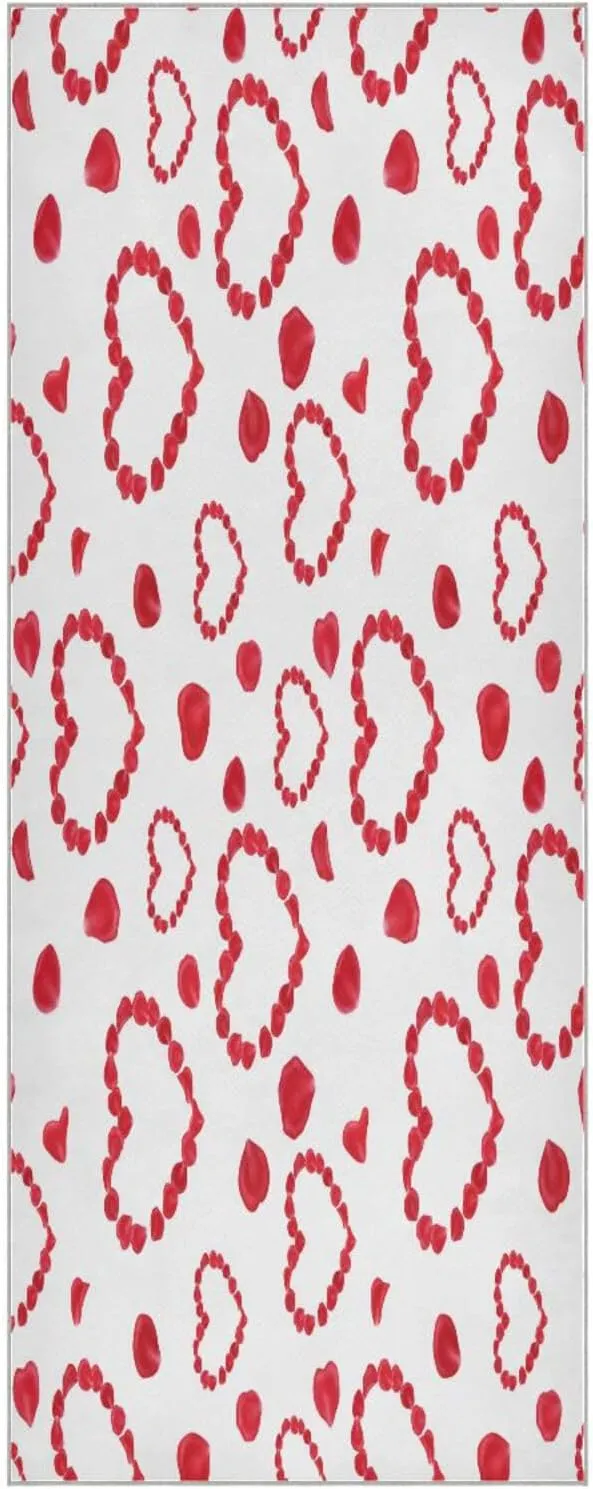 Red Rose Petals Heart White Yoga Towel,Hot Yoga Mat Towel with Grip Dots Sweat Absorbent Non-Slip for Hot Yoga, 24" x72",Soft Yoga Blankets with Travel Bag,Pilates and Workout