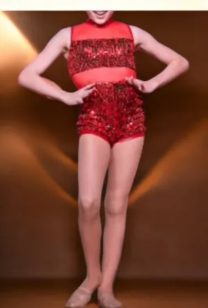 Red Sequin Jazz Dance Costume - Size LC