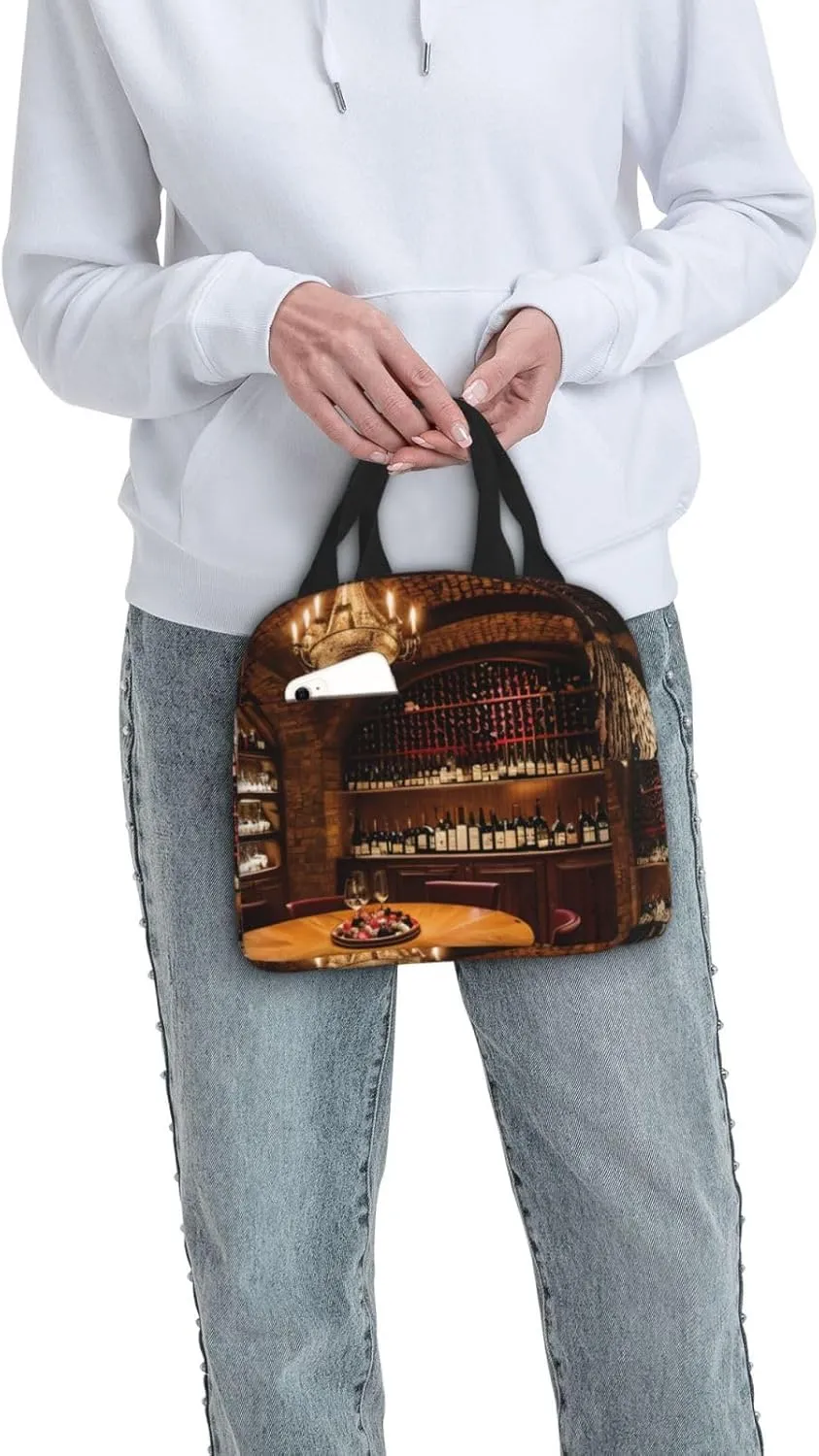 Red Wine Cellar Picture Print Insulated Lunch Bag,Lunch Tote Cooler Reusable Lunch Pail Outdoors Meal Bag For Women Men