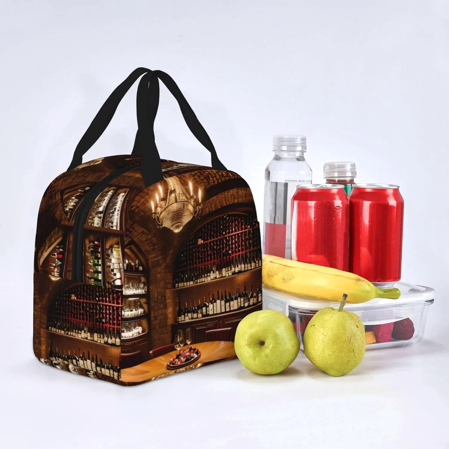 Red Wine Cellar Picture Print Insulated Lunch Bag,Lunch Tote Cooler Reusable Lunch Pail Outdoors Meal Bag For Women Men