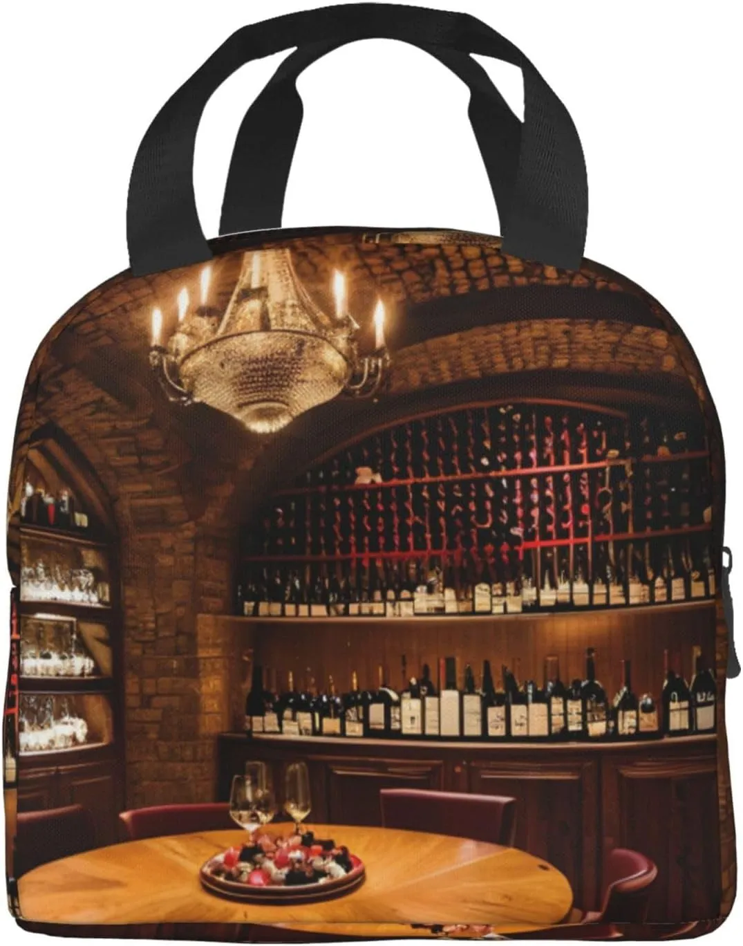 Red Wine Cellar Picture Print Insulated Lunch Bag,Lunch Tote Cooler Reusable Lunch Pail Outdoors Meal Bag For Women Men