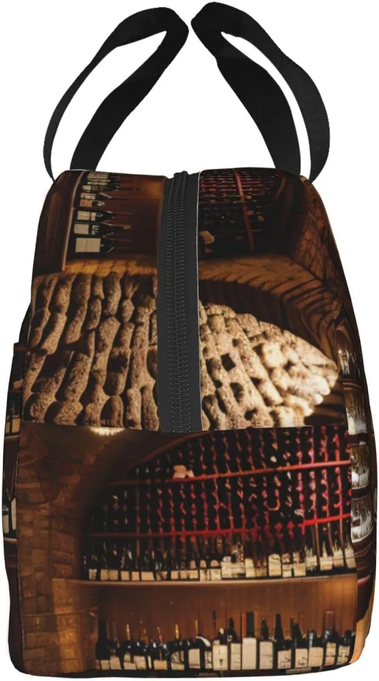Red Wine Cellar Picture Print Insulated Lunch Bag,Lunch Tote Cooler Reusable Lunch Pail Outdoors Meal Bag For Women Men