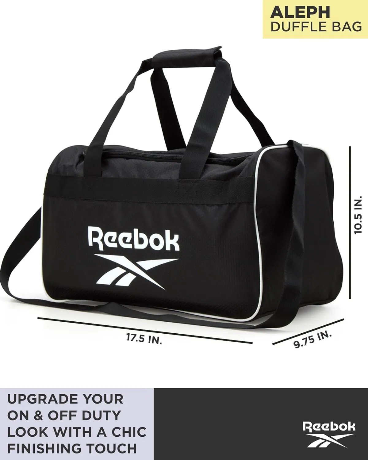 Reebok Duffle Bag – Gym Bag for Women & Men, Carry On and Overnight Duffle for Travel & Fitness, Size Small, Warrior II Black with Contrast Logo