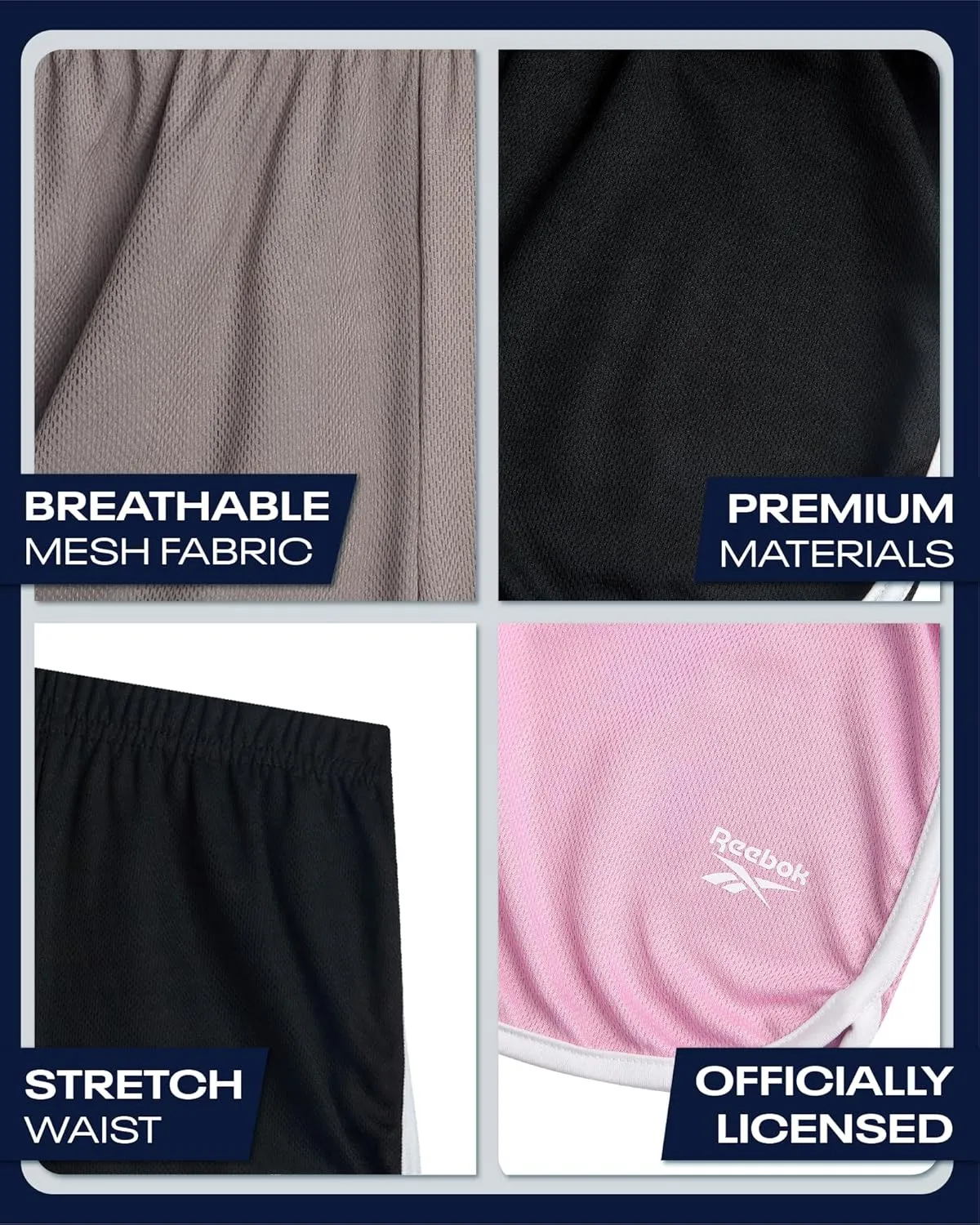 Reebok Girls Athletic Shorts - 3 Pack Active Performance Lightweight Mesh Dolphin Girls Shorts for Running Soccer Gym (7-12)