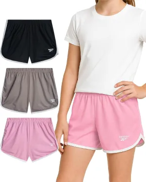 Reebok Girls Athletic Shorts - 3 Pack Active Performance Lightweight Mesh Dolphin Girls Shorts for Running Soccer Gym (7-12)