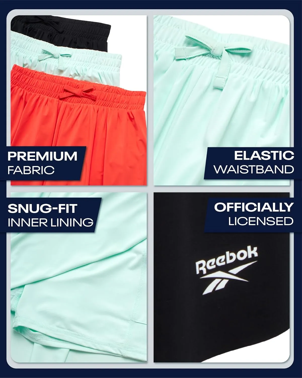 Reebok Girls Athletic Shorts - 3 Pack Lightweight Active Performance Flowy Butterfly Shorts for Girls with Elastic Waistband