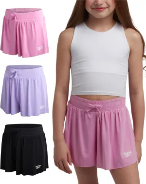 Reebok Girls Athletic Shorts - 3 Pack Lightweight Active Performance Flowy Butterfly Shorts for Girls with Elastic Waistband