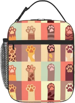 Reusable Lunch Bag Dog Cat Paw Topics Insulated Lunch Box Container Portable Cooler Thermal Lunch Tote Bag for Women Men Adult Work Office Picnic Travel Beach