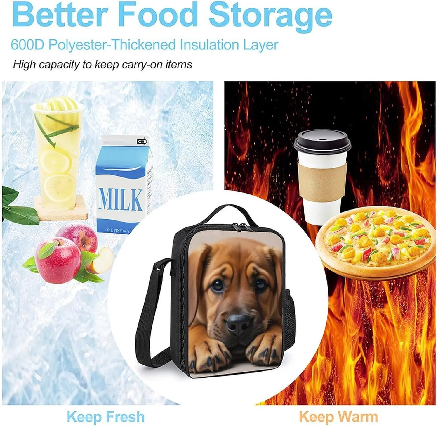Reusable Lunch Bag for Men Women, Cute Bloodhound Dog Thermal Lunch Box Insulated Tote Bags Leakproof Cooler Bag with Adjustable Shoulder Strap