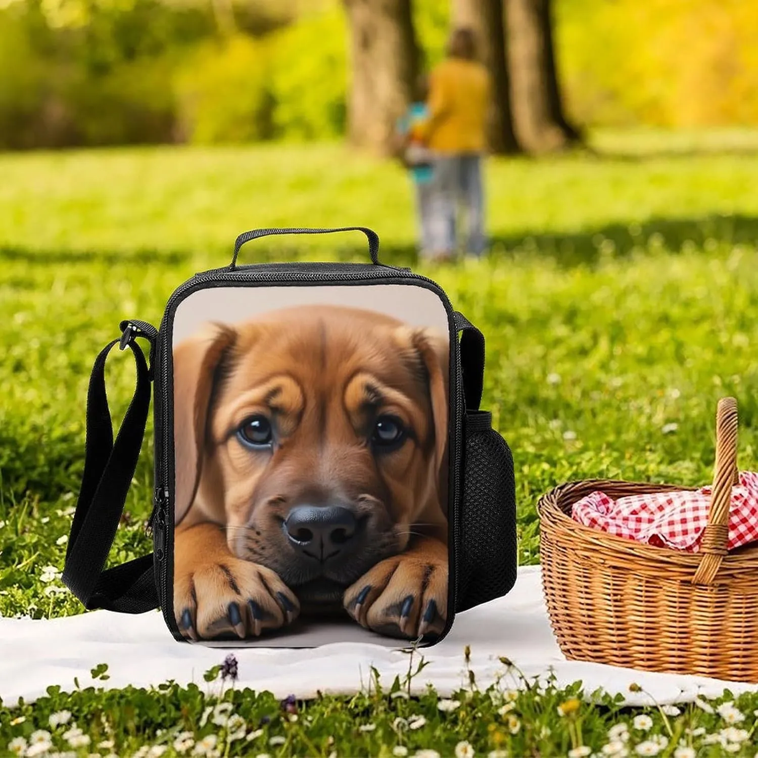 Reusable Lunch Bag for Men Women, Cute Bloodhound Dog Thermal Lunch Box Insulated Tote Bags Leakproof Cooler Bag with Adjustable Shoulder Strap