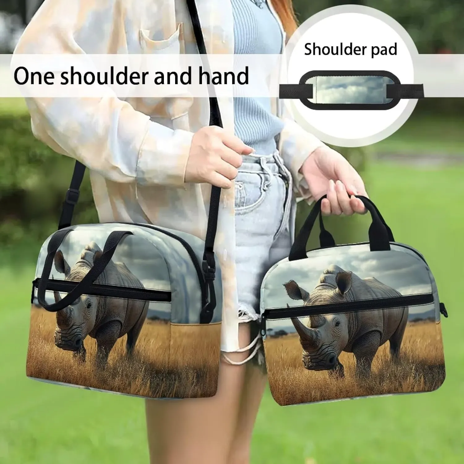 Rhinoceros Boys Lunch Box Insulated Lunch Bag Outdoor Lunch Tote Bag Camping Lunch Boxes Outing Picnic Lunch Container Back to School Lunch Boxes