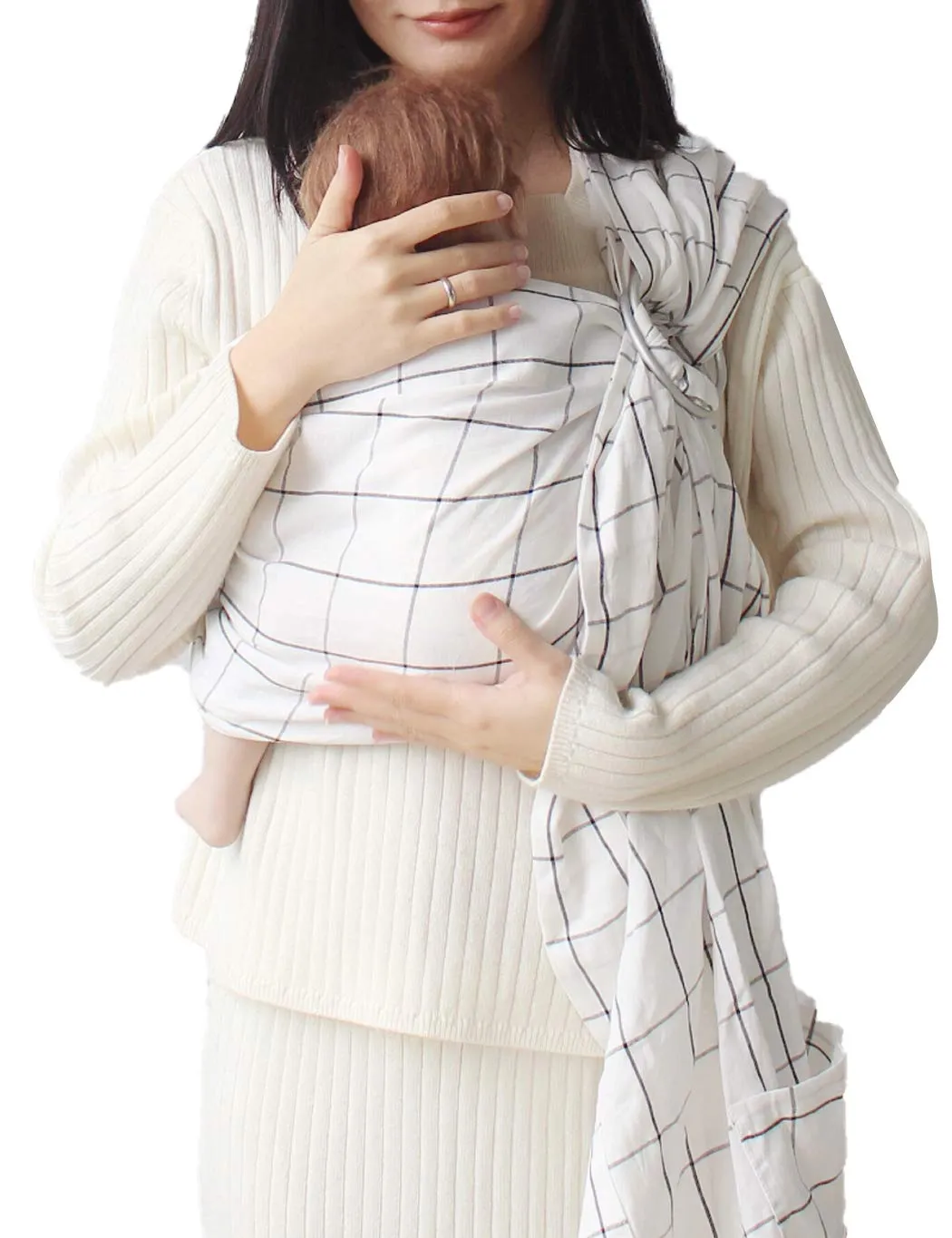Ring Sling Baby Carrier, Soft Cotton Baby Sling Carrier Newborn to Toddler, Baby Wraps Carrier for Plus Size Parents, Perfect Shower Gift, White Plaid