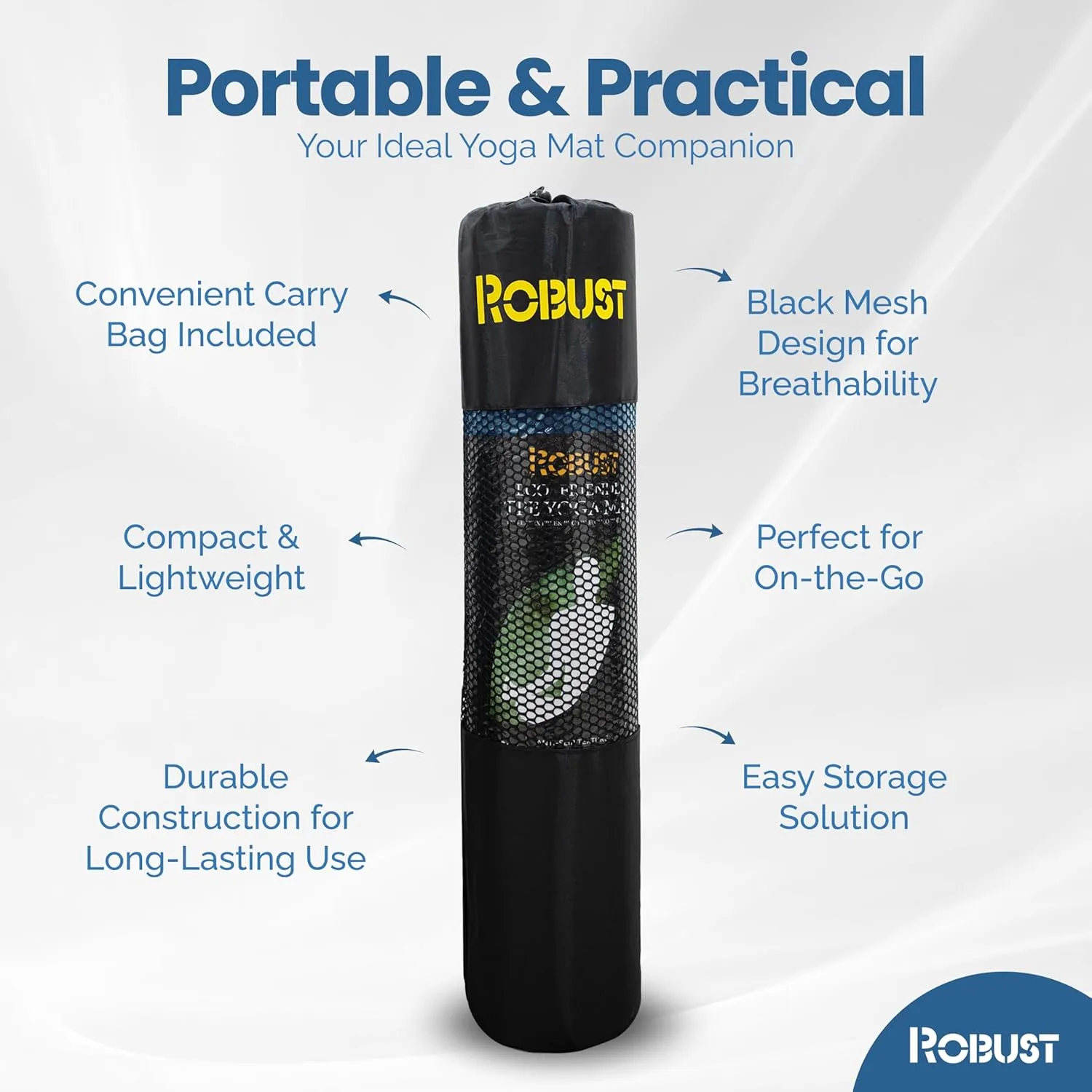 Robust TPE Non-Slip Yoga Mat-1/4 Inch Thick Exercise Mat with Position Lines- Workout Mat with Carrying Straps and Storage Bag- Gym Mat for Workout, Pilates and Exercises- Suitable for Men and Women