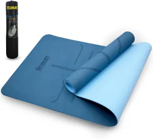 Robust TPE Non-Slip Yoga Mat-1/4 Inch Thick Exercise Mat with Position Lines- Workout Mat with Carrying Straps and Storage Bag- Gym Mat for Workout, Pilates and Exercises- Suitable for Men and Women