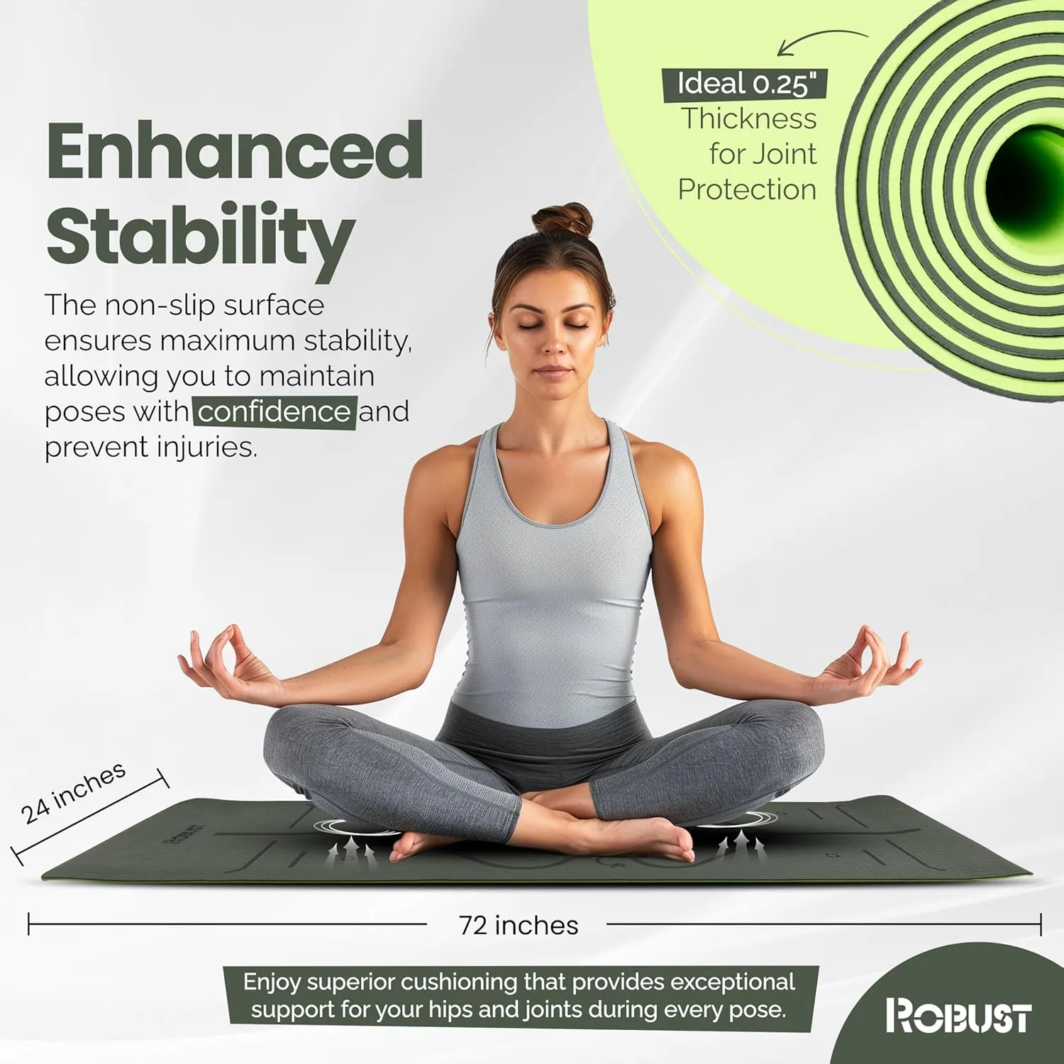 Robust TPE Non-Slip Yoga Mat-1/4 Inch Thick Exercise Mat with Position Lines- Workout Mat with Carrying Straps and Storage Bag- Gym Mat for Workout, Pilates and Exercises- Suitable for Men and Women