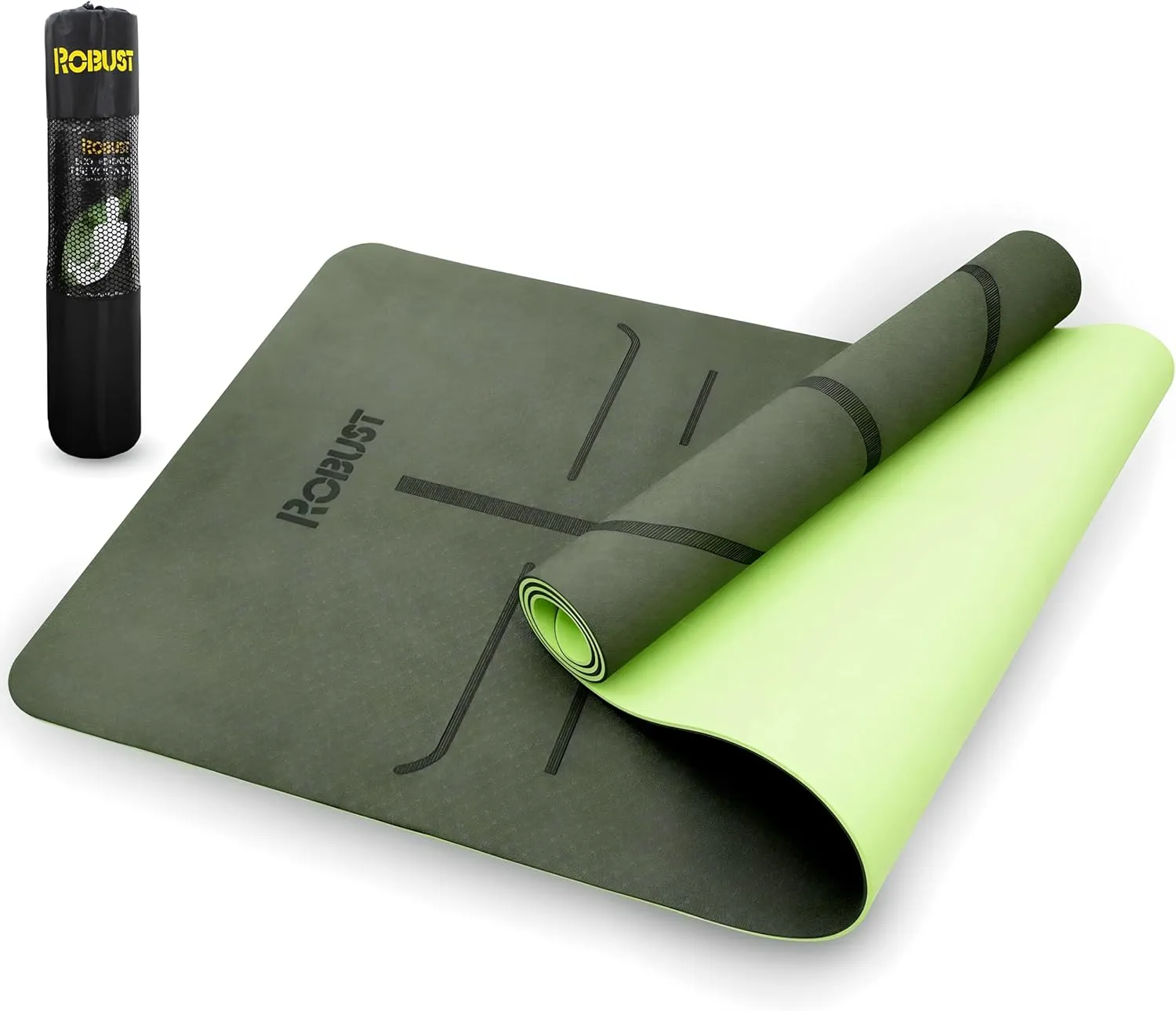 Robust TPE Non-Slip Yoga Mat-1/4 Inch Thick Exercise Mat with Position Lines- Workout Mat with Carrying Straps and Storage Bag- Gym Mat for Workout, Pilates and Exercises- Suitable for Men and Women