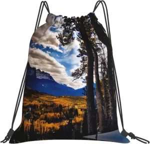 Rocky Mountain Range print Casual drawstring backpack, lightweight and portable, fit for daily, sports and travel