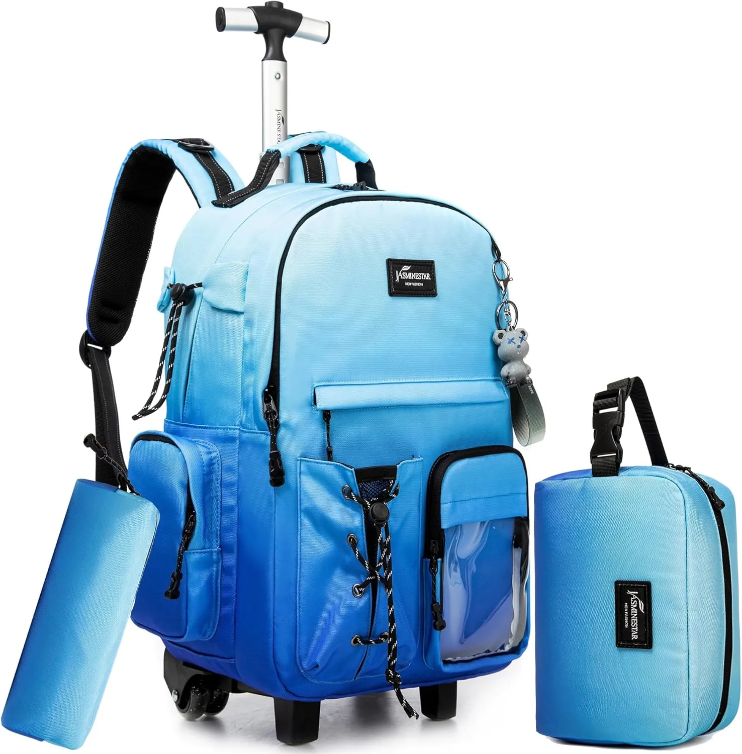 Rolling Backpack for Girls Backpack with Wheels for Teens Boys Kids Rolling Backpack for Travel School Backpack with Wheels for Teens with Lunch Box, Gradient Blue