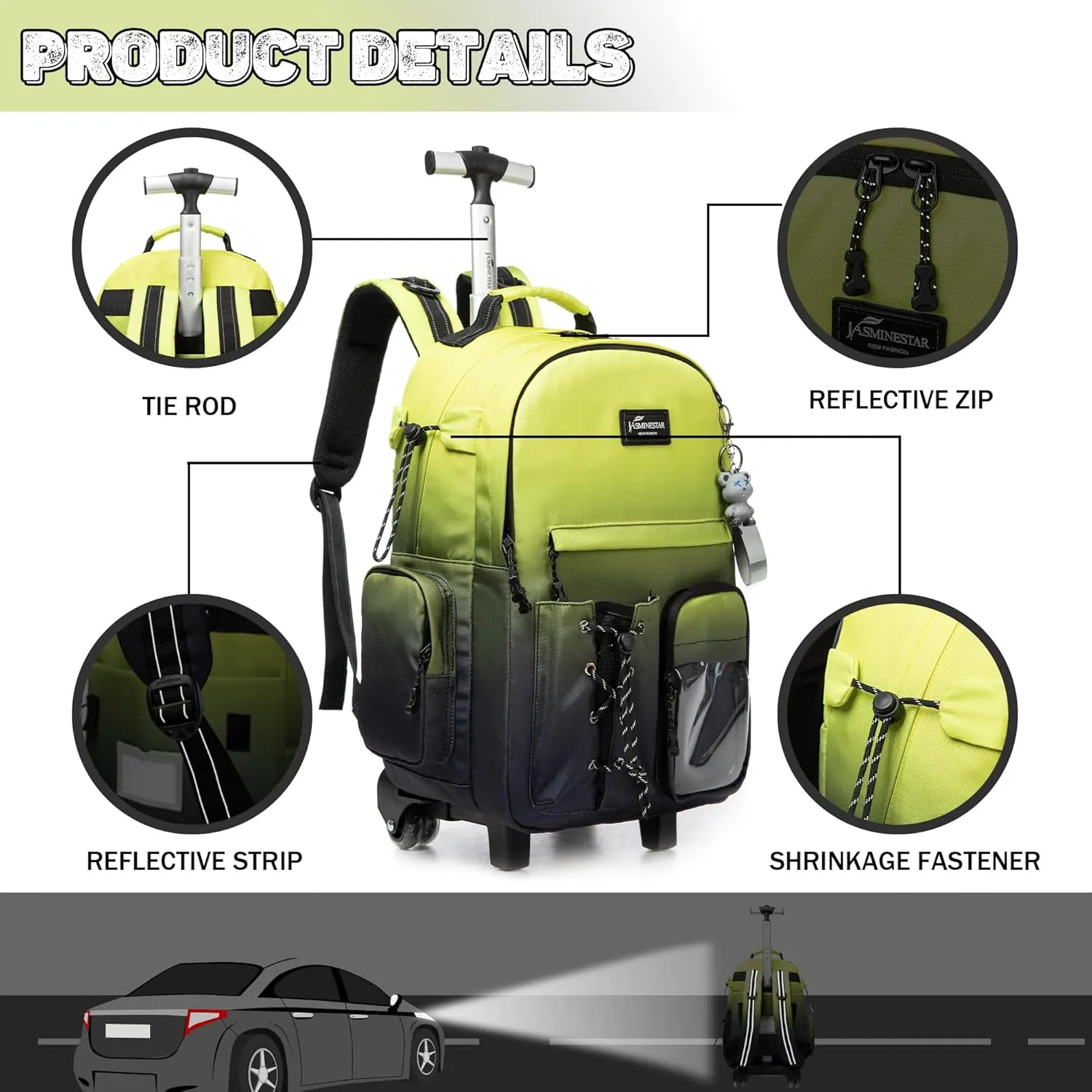 Rolling Backpack with Wheels for Teens & Traveling