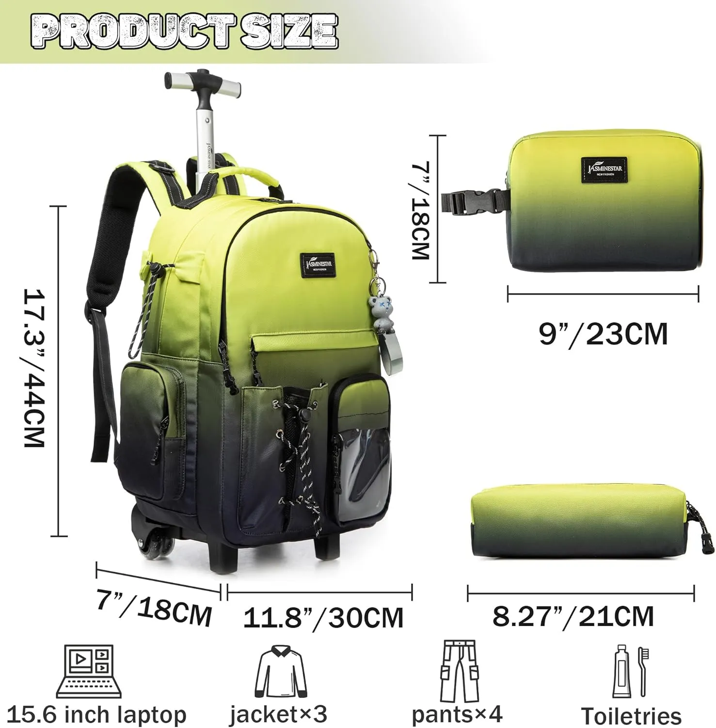 Rolling Backpack with Wheels for Teens & Traveling