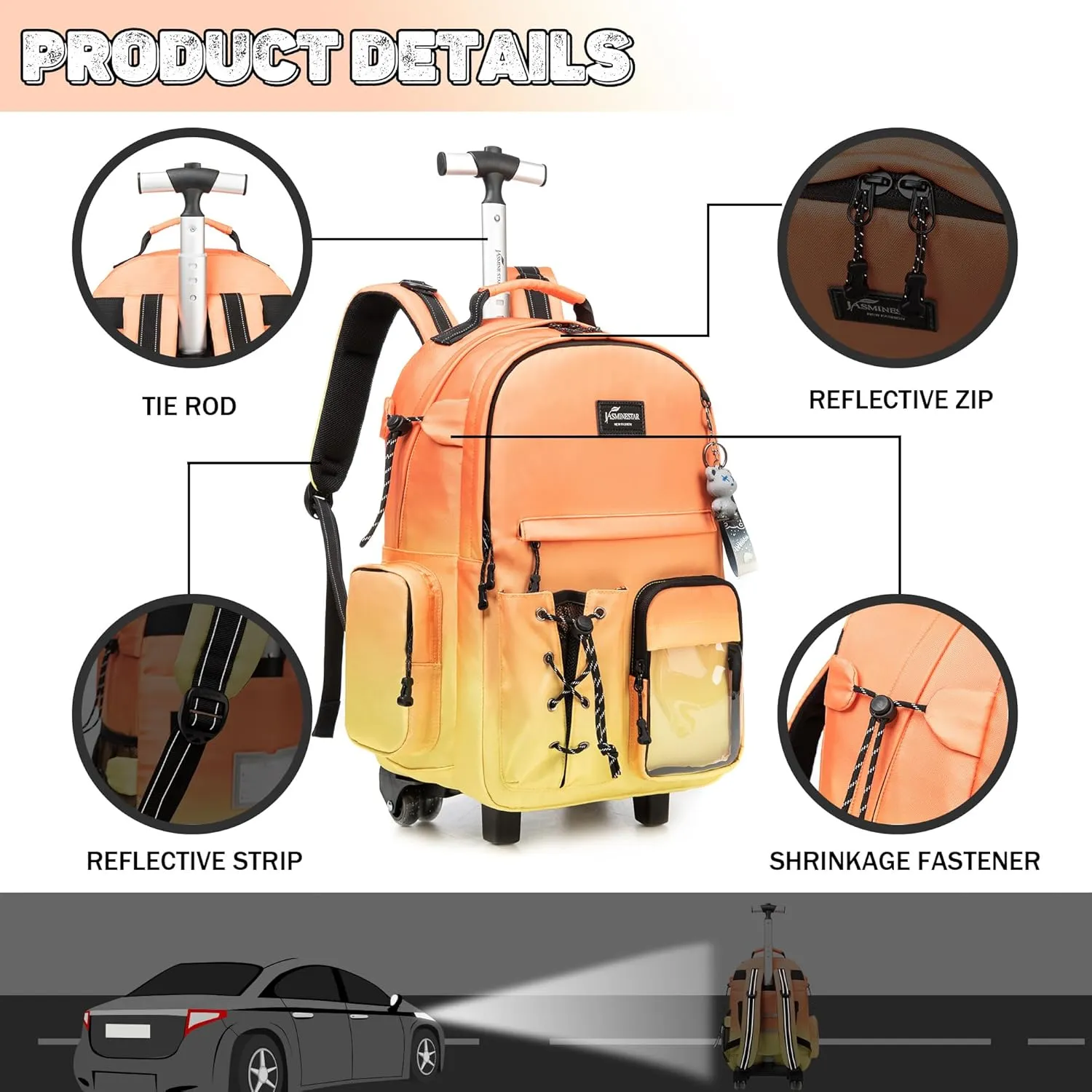 Rolling Backpack with Wheels - School & Travel Backpack for Teens & Kids