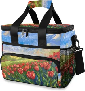 Roses Oil Paintings Cooler Bag Insulated Cooler Soft Sided Cooler 24 Can Portable Picnic Bag Large Leakproof Lunch Bag Box for Beach Grocery Camping Travel Car Men Women
