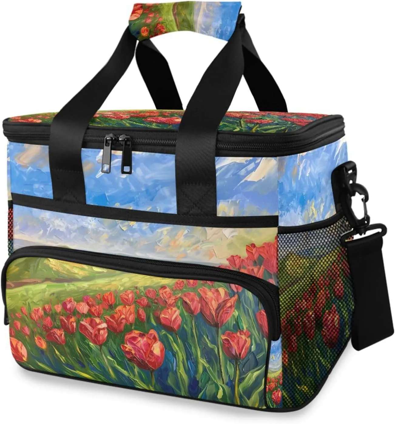 Roses Oil Paintings Cooler Bag Insulated Cooler Soft Sided Cooler 24 Can Portable Picnic Bag Large Leakproof Lunch Bag Box for Beach Grocery Camping Travel Car Men Women
