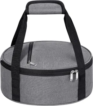 Round Insulated Casserole Carrier, Pie Carrier Bag, Portable Casserole Carrier for Hot or Cold Food Lunch Tote, Lunch Bag for Parties Picnic, Fits 12.5" Baking Dish, Grey
