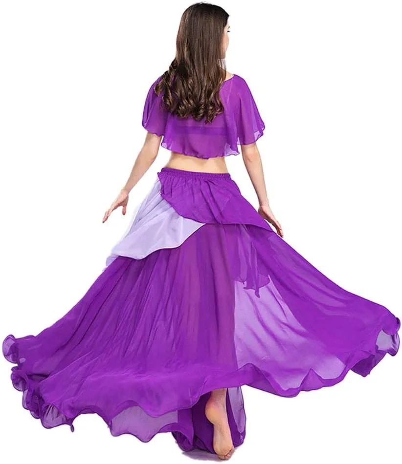 ROYAL SMEELA Belly Dance Costume Set for Women Chiffon Belly Dancing Tops and Skirt Hit-Color Dancing Skirts Dress, One Size