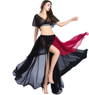 ROYAL SMEELA Belly Dance Costume Set for Women Chiffon Belly Dancing Tops and Skirt Hit-Color Dancing Skirts Dress, One Size