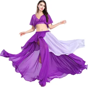 ROYAL SMEELA Belly Dance Costume Set for Women Chiffon Belly Dancing Tops and Skirt Hit-Color Dancing Skirts Dress, One Size