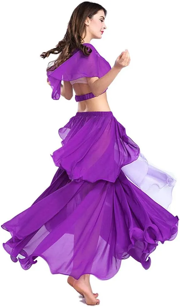 ROYAL SMEELA Belly Dance Costume Set for Women Chiffon Belly Dancing Tops and Skirt Hit-Color Dancing Skirts Dress, One Size