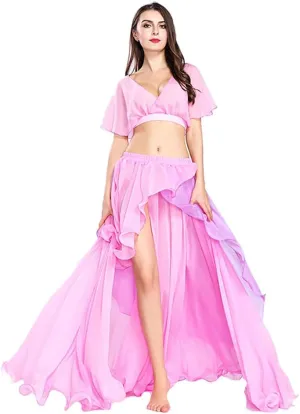 ROYAL SMEELA Belly Dance Costume Set for Women Chiffon Belly Dancing Tops and Skirt Hit-Color Dancing Skirts Dress, One Size