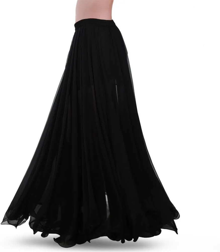 ROYAL SMEELA Chiffon Belly Dance Skirt for Women Belly Dancing Costume Outfit Tribal Maxi Full Skirts Solid Color Skirt Voile