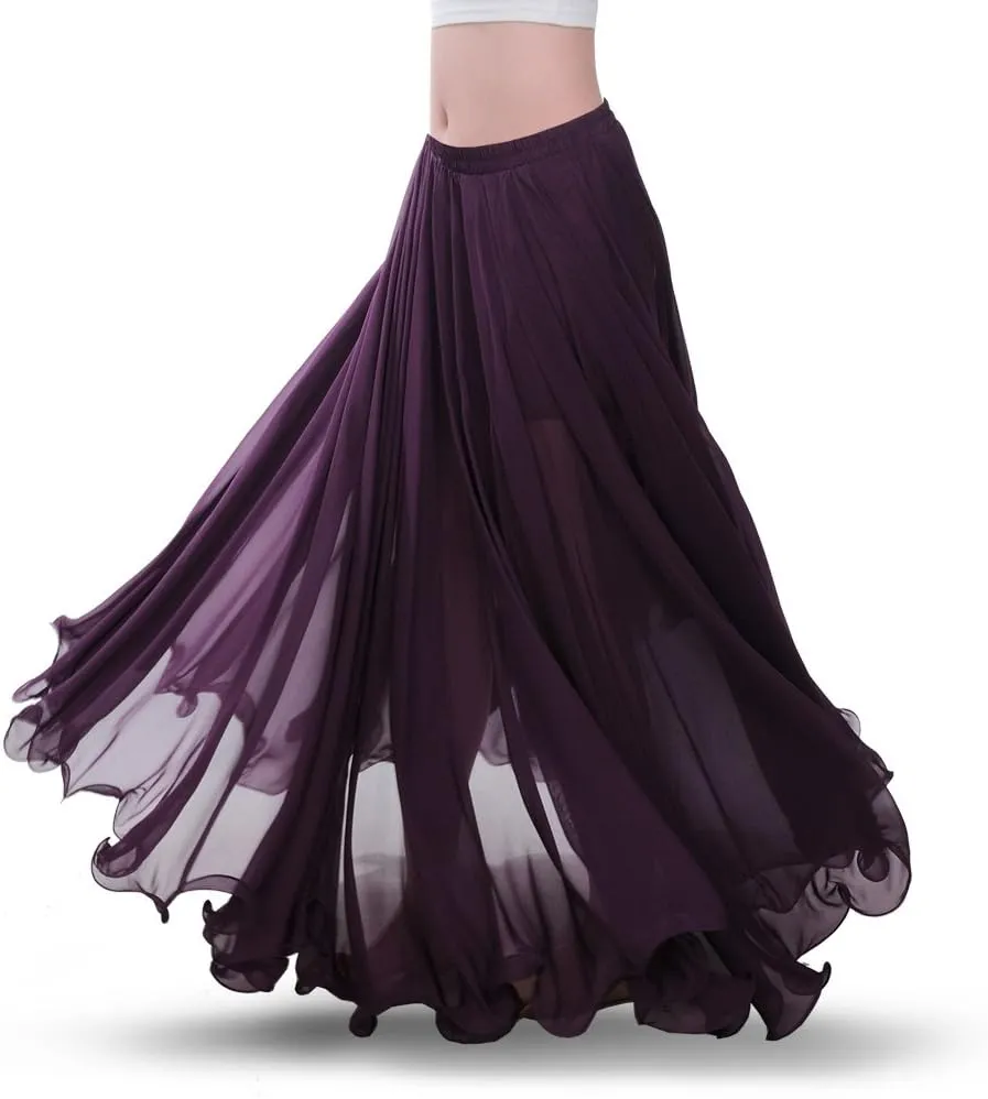 ROYAL SMEELA Chiffon Belly Dance Skirt for Women Belly Dancing Costume Outfit Tribal Maxi Full Skirts Solid Color Skirt Voile