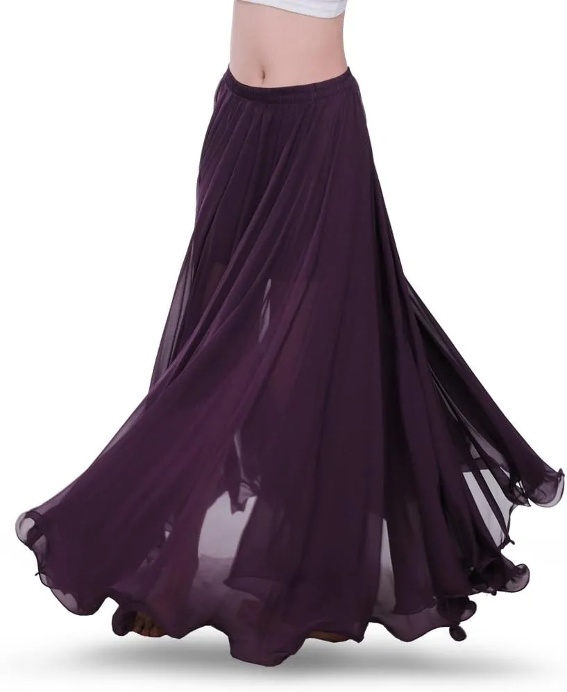 ROYAL SMEELA Chiffon Belly Dance Skirt for Women Belly Dancing Costume Outfit Tribal Maxi Full Skirts Solid Color Skirt Voile